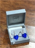 Lalique Sterling Silver Blue Heart Stone Earrings