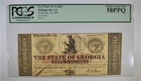 1862 $5 STATE OF GEORGIA  PCGS 58PPQ