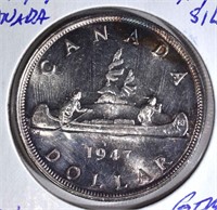1947 CANADA SILVER $1 DOLLAR  GEM BU