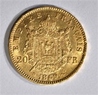 1869 BB GOLD 20 FRANCS  CH.BU