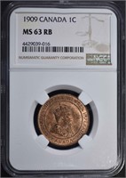 1909 CANADA ONE CENT NGC MS 63 RB