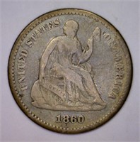 1860 Seated Liberty Silver Half Dime Fine F