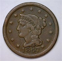 1847 Braided Hair Large Cent Very Fine VF
