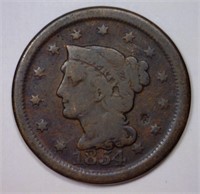 1854 Braided Hair Large Cent Very Good VG