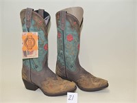 Laredo Western Boots - Tan, Brown & Teal w/Arrow