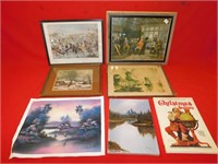 4 Vintage pictures & frames, 2 canvas paintings