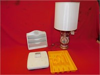 Lamp, scale, shelf, utensil organizer
