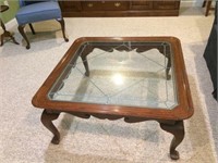 Glass and wood coffee table