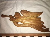 Handcarved flying angel w/ horn