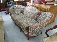EXPOSED WOOD CARVED VICTORIAN SOFA