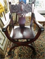 CARVED MAHOGANY ARM CHAIR