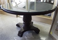 LEATHER TOP ROUND TABLE WITH BEVELED GLASS