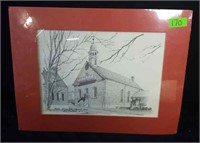 Moravian Church Old Salem, NC pencil drawing with