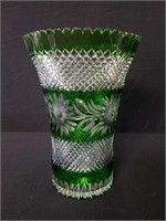 Green cut Bohemian glass vase.  1 chigger