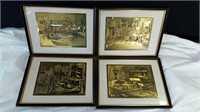 Lot of 4 framed gold foil etchings. Lionel