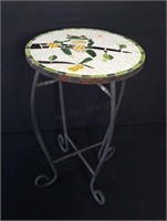 Mosaic frog table. Metal legs. 23" tall 14" wide