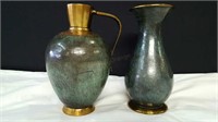 Pair of brass decorative vases. 9" tall both