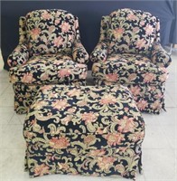Pair of Temple upholstered chairs with shared