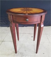 Round simulated inlay lamp or occasional table.