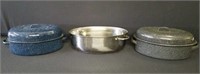 3 times the bid oval roasting pans.  Stainless