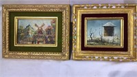 Two small original oil paintings on board, gold