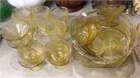 21 yellow amber elegant glass pieces, cups,