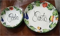 Hand painted Pasta serving bowl & (4) matching