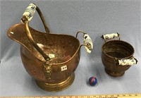 Lot of 3 Delft handled copper and brass containers