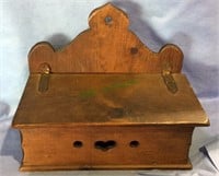 Antique yellow pine candle storage wall box, lift