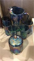 Grape design carnival glass pitcher & glass set,