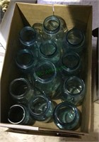 Box lot of 12 Aqua glass ball jars, no lids,