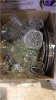 Box lot of silver plated trays and glasses,