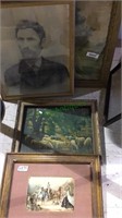 4 antique framed prints, sheep , mans portrait ,