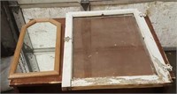 Vintage Wooden Framed window w/ hinges & Wooden