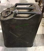 Army green metal gas can, Jerry can, marked US,