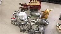 Group of miniature pewter animals, Angel figure,