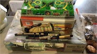 Curry Sark Clipper ship model, tin toy of a park,