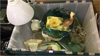 Tub lot, covered refrigerator dishes, vintage