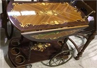 Italian inlaid wood tea or bar cart, drop leaf