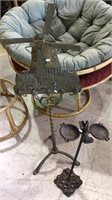 Iron ashtray & brass windmill fireplace tool stand