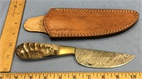 Damascus bladed knife with sheep handle 9" long an