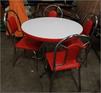 Retro Style Red & White Round Table & (4)Chairs
