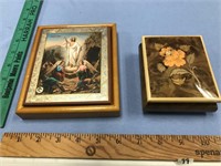 Icon and a Russian wood inlaid box        (h 89)