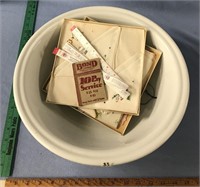 Large porcelain bowl with large Irish linen hand t