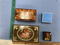 Lot of 3 Russian wood boxes, 2 are hand painted wi