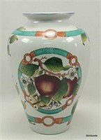 Porcelain 10.5" tall vase with fruit design