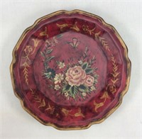 Decorative Plate w/ red finish & floral design