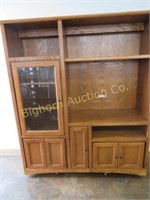 Oak Entertainment Center with Lighted Display Area
