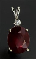 14kt Gold Oval 8.34 ct Ruby & Diamond Pendant