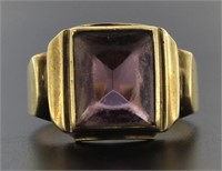 10kt Gold Men's Amethyst Art Deco Estate Ring